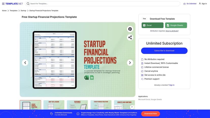 Template.net (Startup Financial Projections Template)